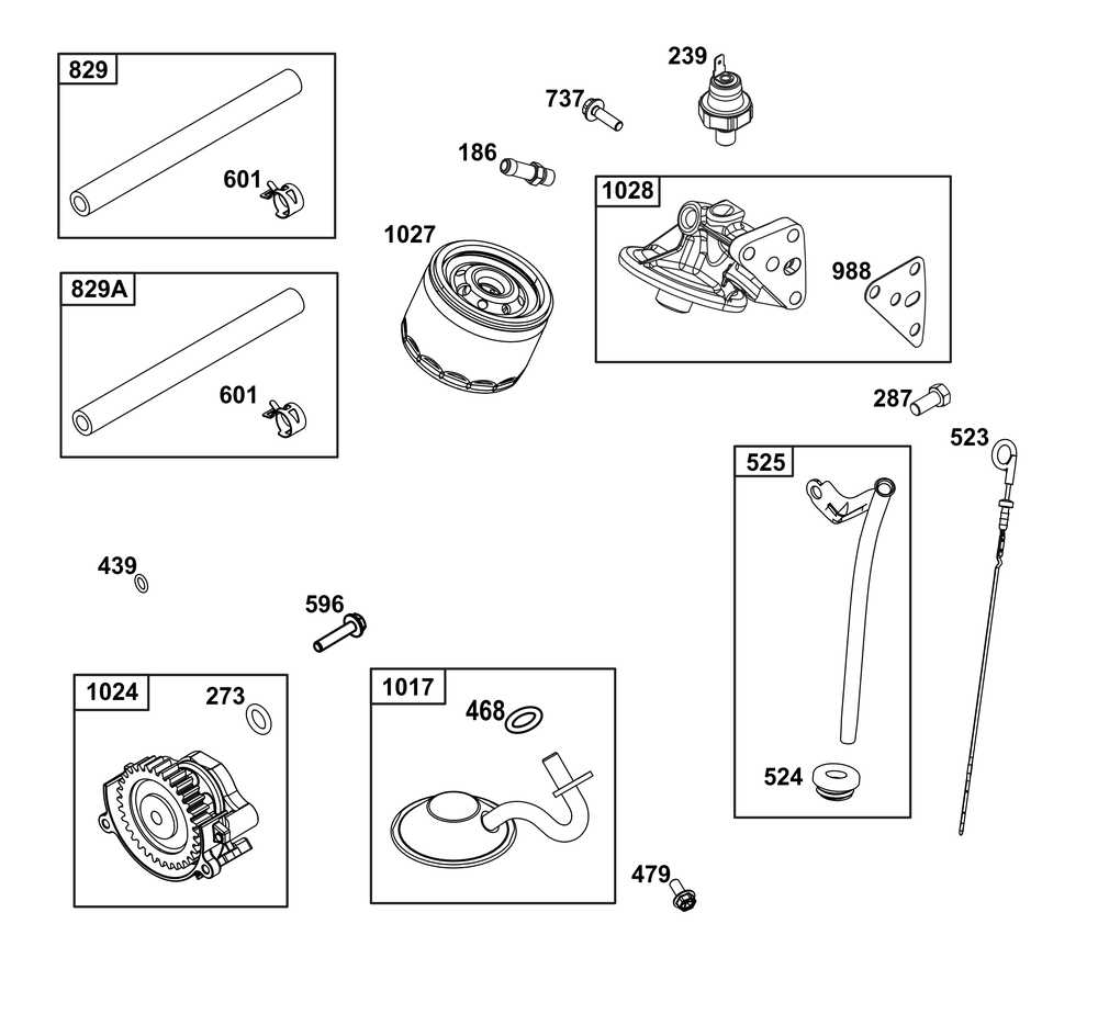Lubrication Group Diagram and Parts List for 38E347-0014-B5 200000 - 399999 Briggs and Stratton Engine